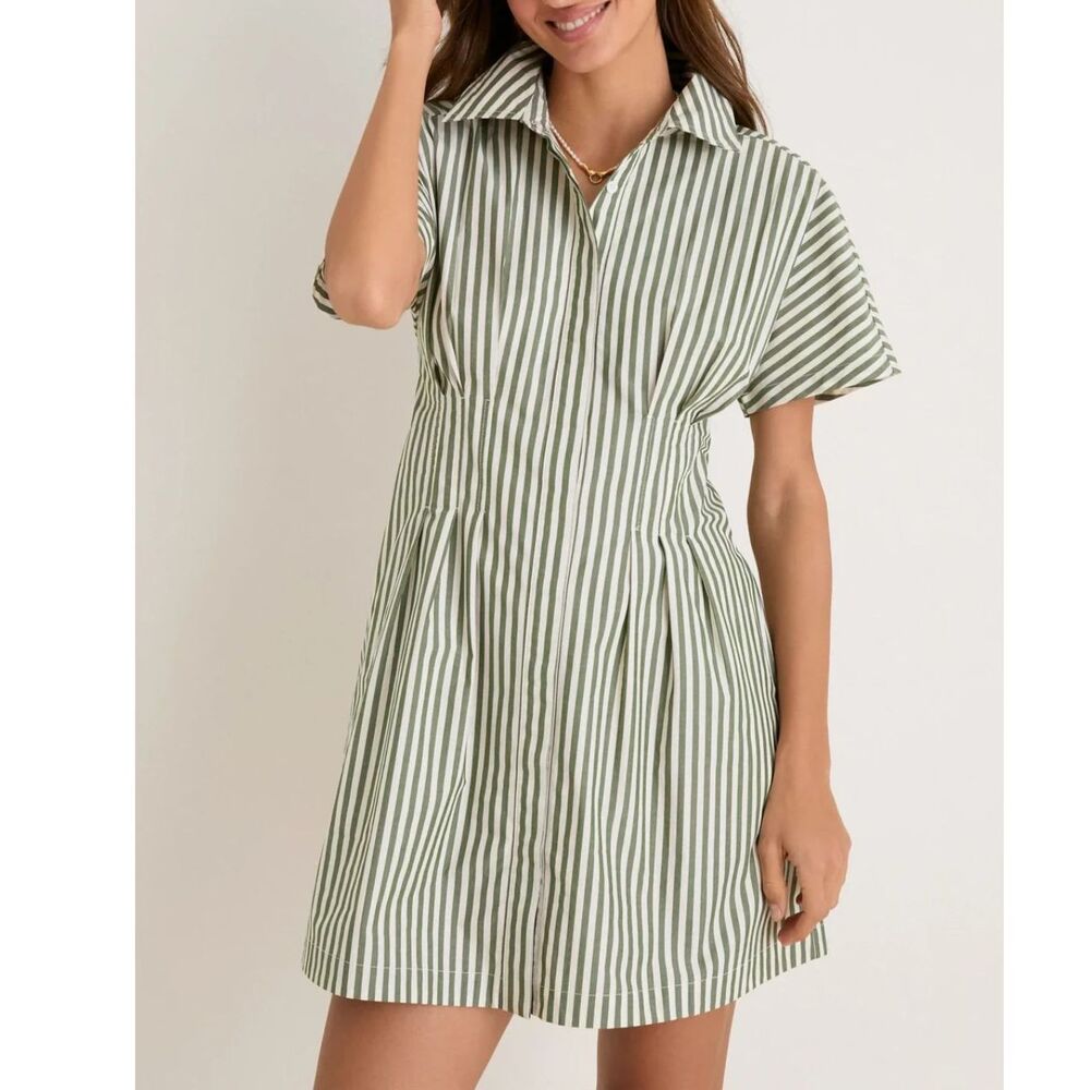 Tuckernuck Jardin Stripe Cotton Poplin Mini Callie Dress Green White XXL